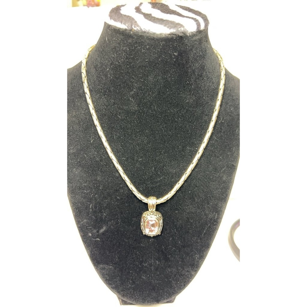 Vintage Silver Necklace with Pink Gemstone Pendant